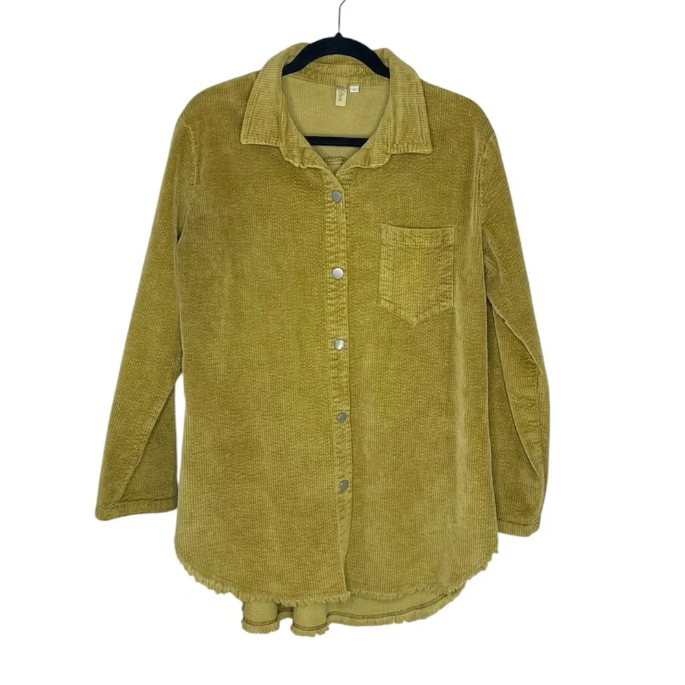 ELAN Cotton Blend Corduroy Fray Hem Button Front Shacket Size Large - Picture 11 of 11